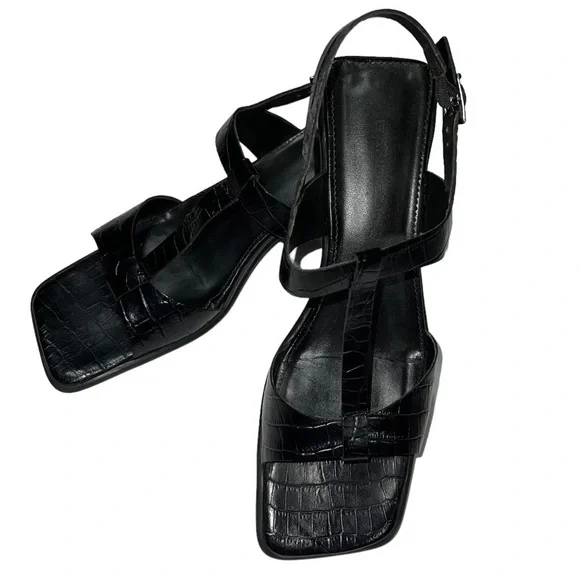 BANDOLINO *Vintage* (EUC) Kendra Black Leather T Strap Sandals, Size 9.5 - Picture 3 of 12